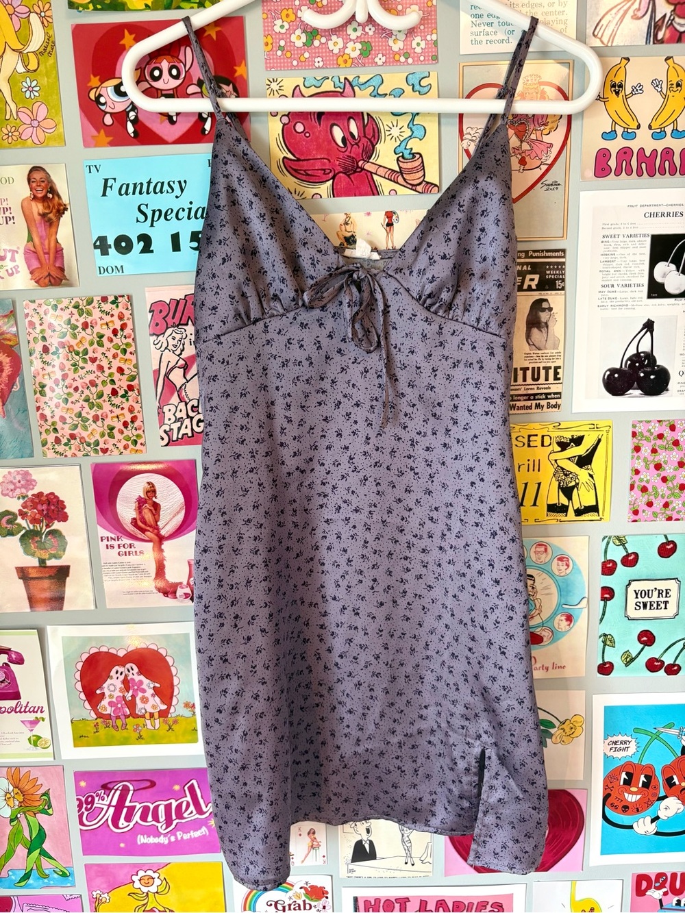 Lavender Floral Slip Dress with Tie Front